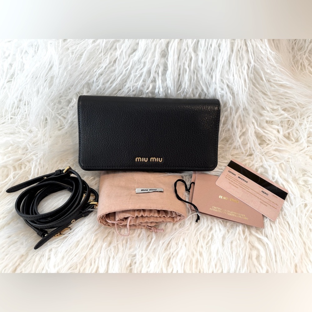 Miu Miu Madras Nero Black Leather Clutch Crossbody 5ZH044